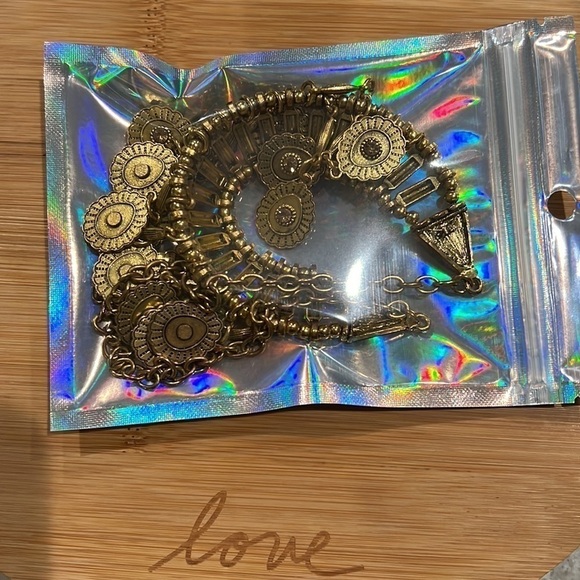 Boho Gypsy coins necklace in gold tone metal and rhine stones - Picture 11 of 11